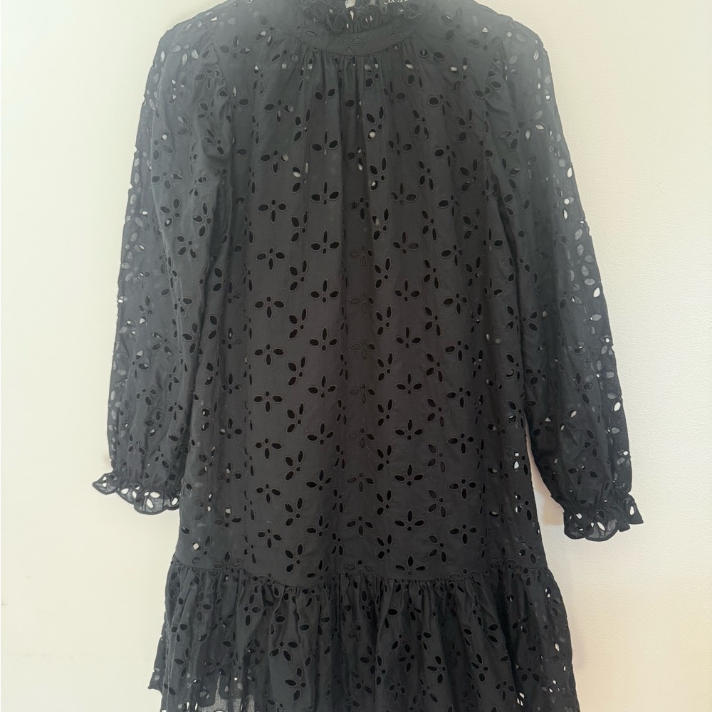 J Crew Black Eyelet Dress with Ruffle Size Small